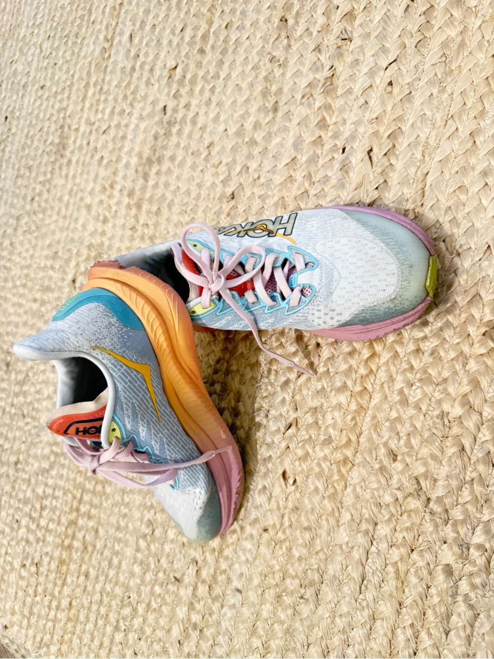 Hoka Kids Pastel Multicolor Sneakers - Pink, Peach, Aqua, Yellow size 4 - Picture 3 of 14